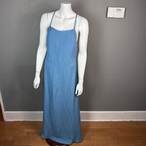 Bondi Born dress Large long lagenlook open back linen blue sustainable Marseille